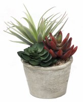 7" Faux Mixed Green and Burgundy Succulents in Gray Pot