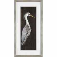 42" x 22" Gray Heron on Black 2 Silver Framed Print Under Glass