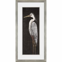 42" x 22" Gray Heron on Black 1 Silver Framed Print Under Glass