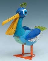 14" Blue Body and Yellow Bill Metal Pelican Planter