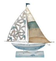 13" Blue and White Metal and Capiz Boat