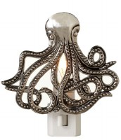 5" Distressed Silver Finish Metal Octopus Night Light