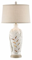 34" Distressed White Finish Banana Leaf  Night Light Table Lamp