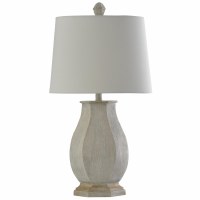 30" Distressed White Finish Hex Column Lamp with Gold Base and Hardback Shade