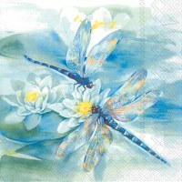 5" Square Dragonfly with Lilies Beverage Napkins