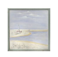 32" Square Boat on Beach Printed on Screen with Embellishments