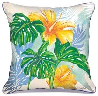 18" Square Monstera Leaves and Hibiscus Flower Pillow