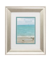 13" x 11" Four Sandpipers on Beach Framed Under Glass