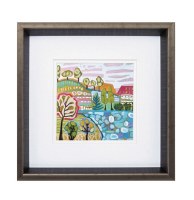 12" Square Multicolored Trees Framed Under Glass