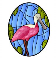 5" Oval Pink Spoonbill Stained Glass Window Cling