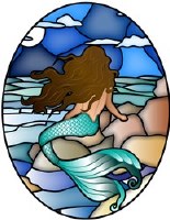 5" Oval Mermaid Sitting Stained Glass Window Cling