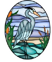 5" Oval Blue Heron Stained Glass Window Cling