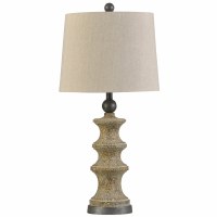 32" Distressed Beige Finish Pawn Table Lamp with Hardback Shade