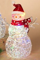 12" LED Acrylic Crystal Snowman With Red Santa Hat