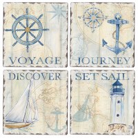 Set of Four, 4" Square Assorted Nautical Coasters