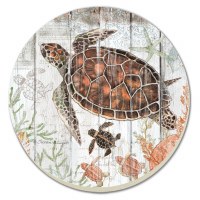 Set of Four, 4" Round Shoreline Sea Turtles Coaster