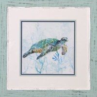 21" Square Blue and Green Sea Turtle Framed Under Glass