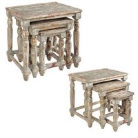 Set of Three Gray and Brown Mango Wood Nesting Tables