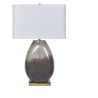 30" Oval Smoke Glass Table Lamp with White Linen Shade