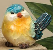 4" Light Blue and Yellow Polyresin Bird Figurine