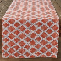 72" x 15" Square Coral Cotton Geo Table Runner