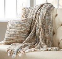 60" x 50" Beige and Mist Chunny Throw