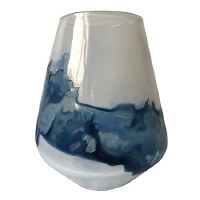 10" White and Blue Splash Glass Vase