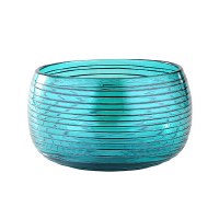 9" Round Blue Lines Glass Bowl