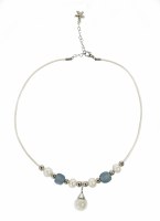 White Sanibel Sand Pendant Necklace with Blue Beads
