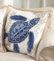 20" Square Blue Sea Turtle Jute Pillow