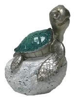 4" Blue and Silver Turtle on Rock