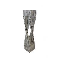 20" Whitewash and Brown Twisted Wood Pillar Candleholder