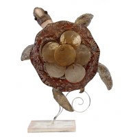 15" Brown and Gold Capiz Turtle Sculpture