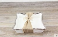 9" Square White and Silver Beaded Ceramic Lunch Napkin Holder  by Pampa Bay