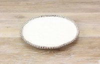 7" Round White and Silver Beaded Ceramic Plate by Pampa Bay
