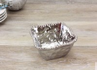 5" Square Silver Beaded Ceramic Bowl by Pampa Bay