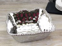 9" Square Silver Beaded Ceramic Bowl  by Pampa Bay