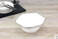 6" Round White and Silver Beaded Ceramic Bowl  by Pampa Bay