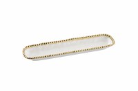 14" White and Gold Beaded Ceramic Cracker Tray by Pampa Bay