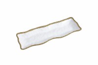 19" White and Gold Beaded Ceramic Tray by Pampa Bay