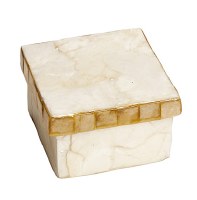 3" Square White and Gold Capiz Box