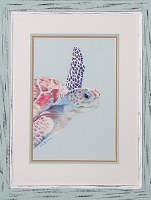 25" x 21" Sea Turtle Coastal Print 2 in an Aqua Frame Under Glass