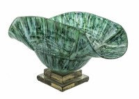 19" Green and Blue Lake Como Taco Shaped Painted Glass Bowl with Base