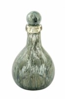 13" Dark Green and Gold Caribe Painted Glass Bottle with Top
