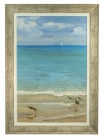 42" x 30" Sunday At The Shore with Four Sandpipers Gel Textured Coastal Print in Wood Frame