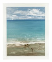32" x 26" Sunday Shore with Five Sandpipers Gel Textured Coastal Print in White Frame