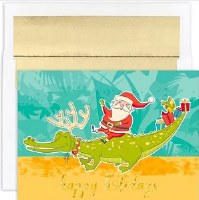 6" x 8" Box of 16 Santa Riding Gator Christmas Greeting Cards
