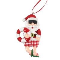 4" Santa Swimming Life Ring Ornament