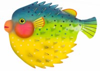 17" Porcupine Fish Coastal Metal Wall Art Plaque