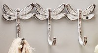 13" Distressed White Finish Triple Dragonfly Hook